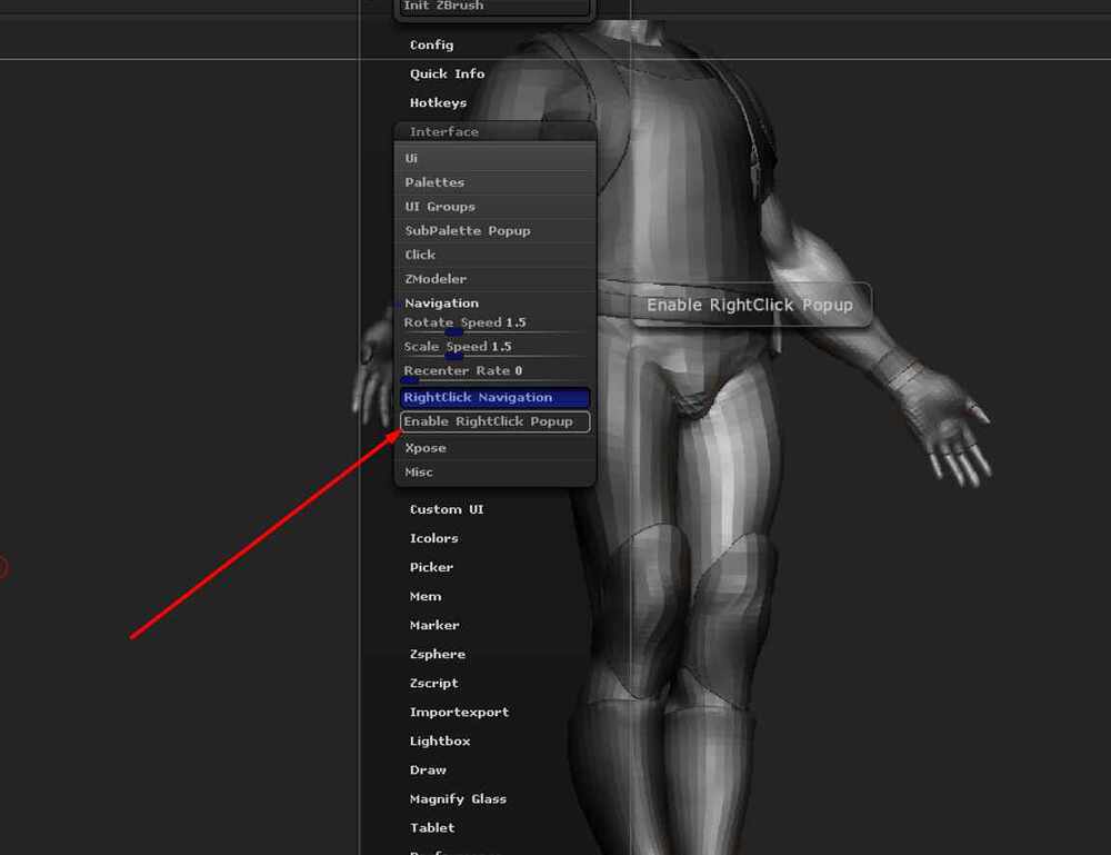 disable right click zbrush